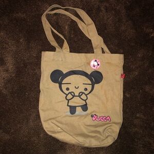Beige Pucca Canvas Tote Bag with Character Print
